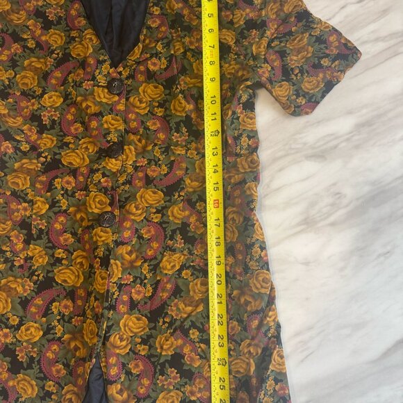 True Vintage 60s 70 La Donna Brown Floral Paisley Dress Suit Jacket Blazer Sz 10 - Picture 7 of 11